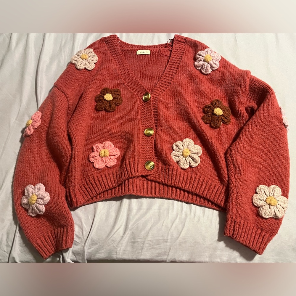 Debut Y2K Cozy Red Flower Sweater
